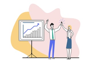 Articulate diagram showing two people and a chart that goes up and to the right