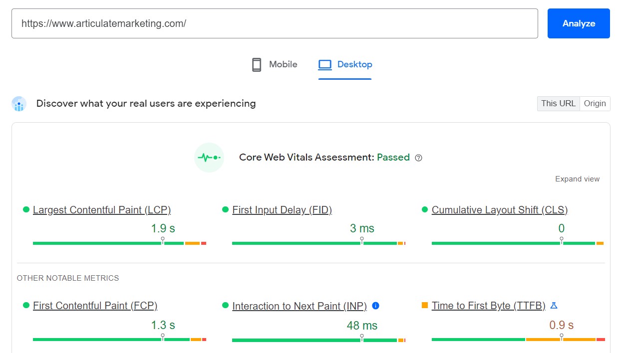 pagespeed articulate