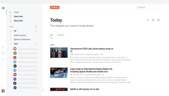 Screenshot of Feedly newsreader