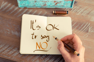 It's ok to say no written in notebook