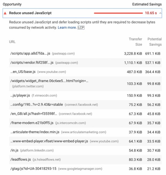 Google’s Core Web Vitals and what you need to do to avoid losing traffic - report showing heavy page weight due to embedded media