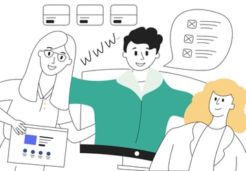 What is a website, anyway? - illustration of 3 people discussing the purpose of websites for business